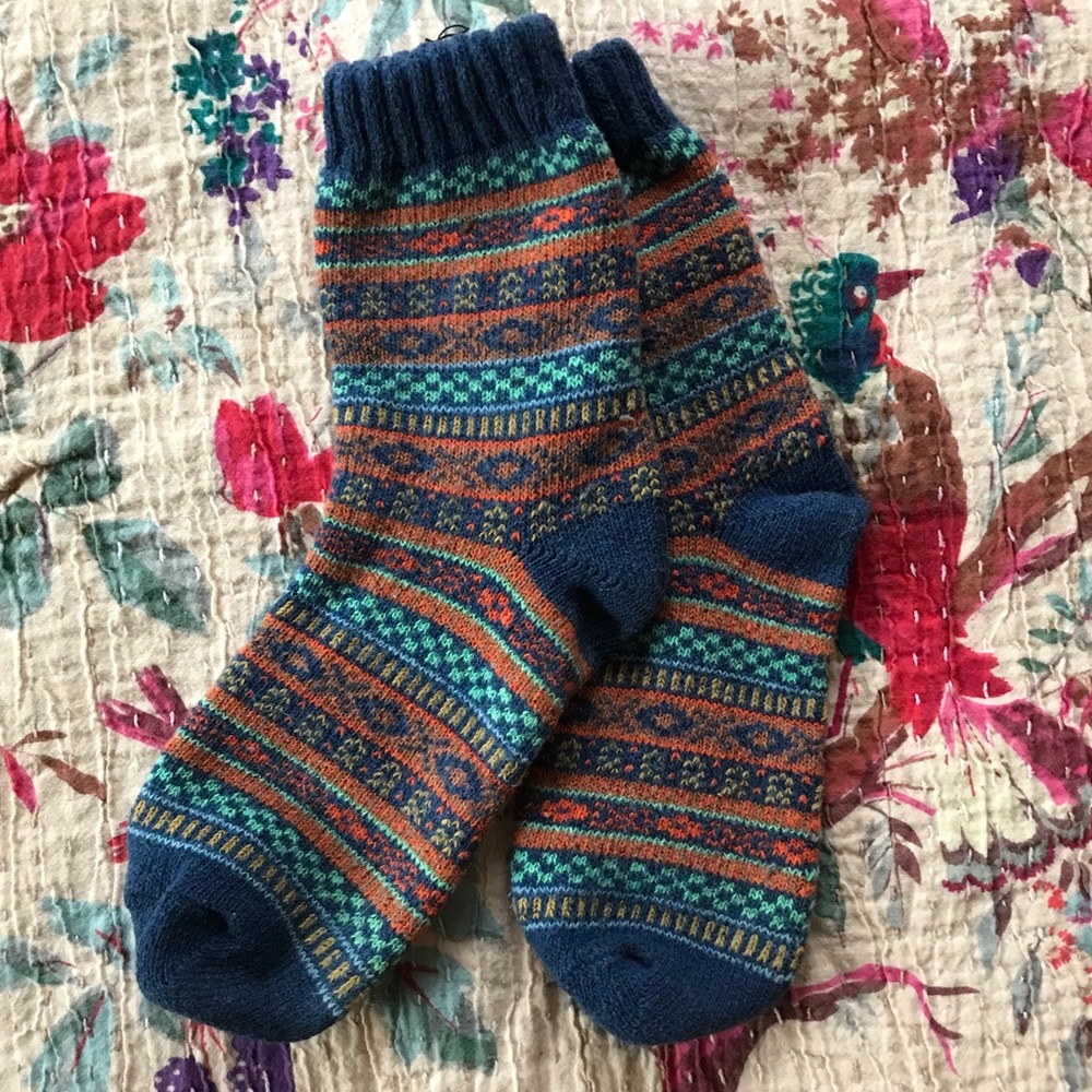 Bundle up! Socks 3 for $5: warm Nordic pattern socks- cobalt blue, orange, mint